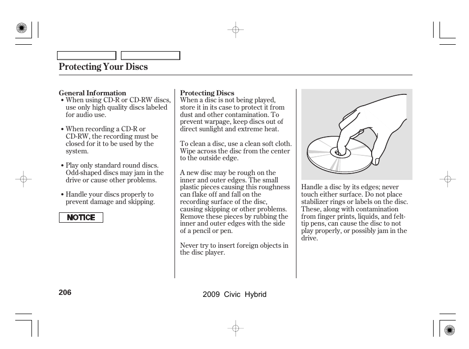 Protecting your discs | HONDA 2009 Civic Hybrid User Manual | Page 209 / 384