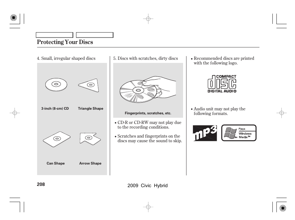 Protecting your discs | HONDA 2009 Civic Hybrid User Manual | Page 211 / 384