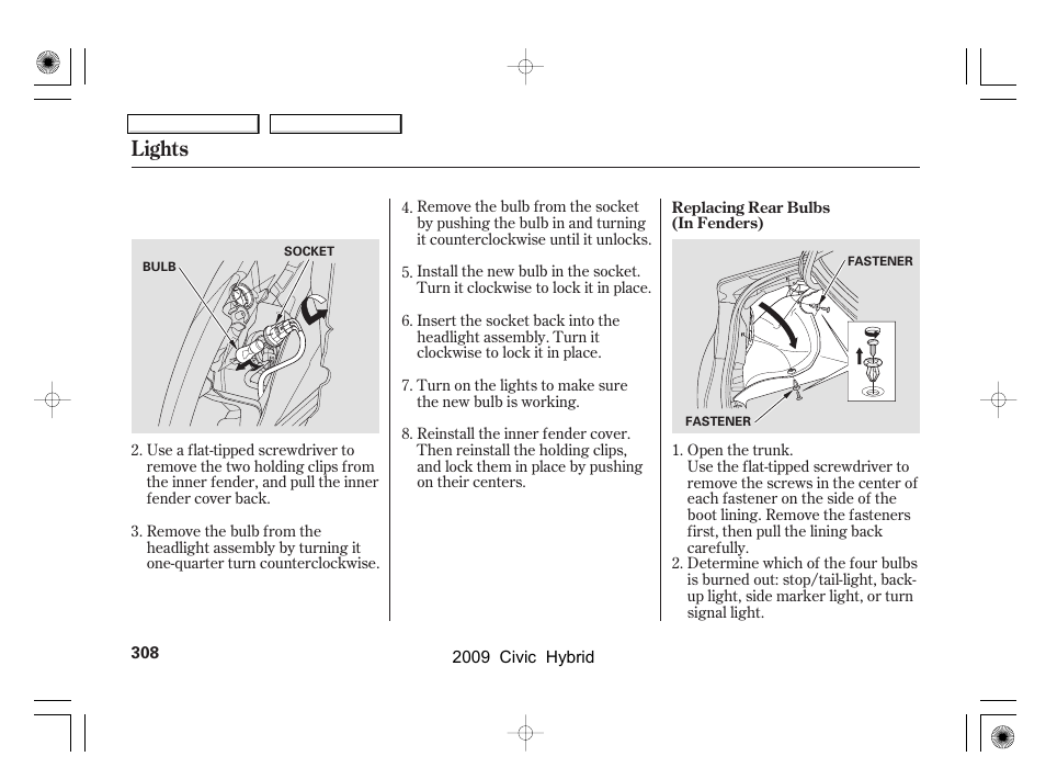 Lights | HONDA 2009 Civic Hybrid User Manual | Page 311 / 384