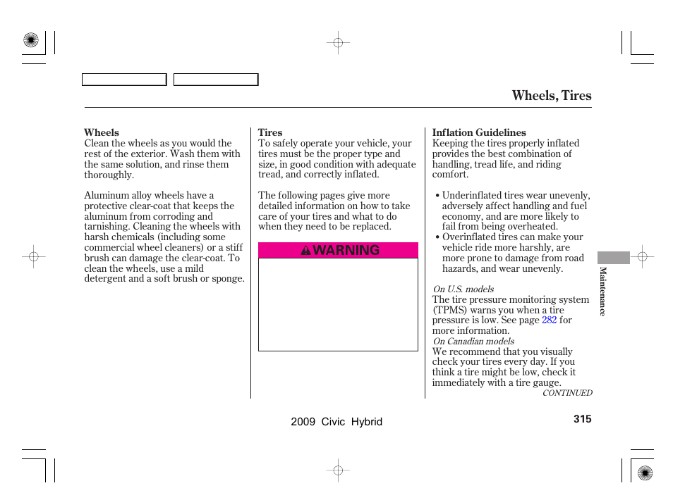 Wheels, tires | HONDA 2009 Civic Hybrid User Manual | Page 318 / 384