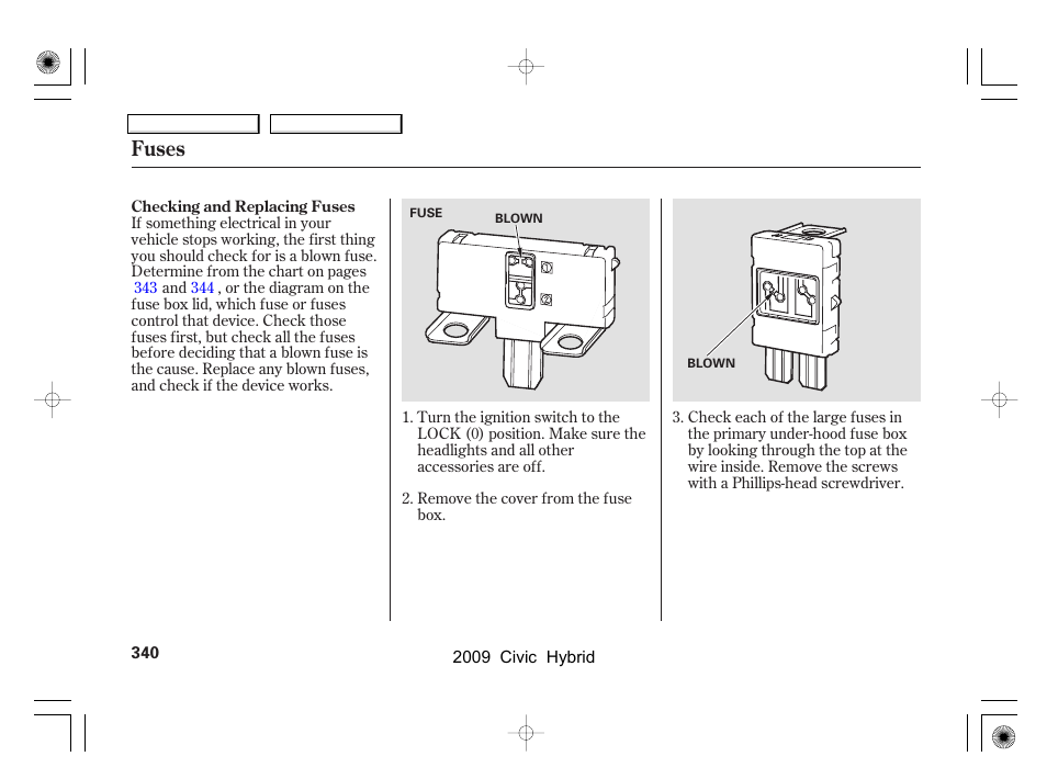 Fuses | HONDA 2009 Civic Hybrid User Manual | Page 343 / 384