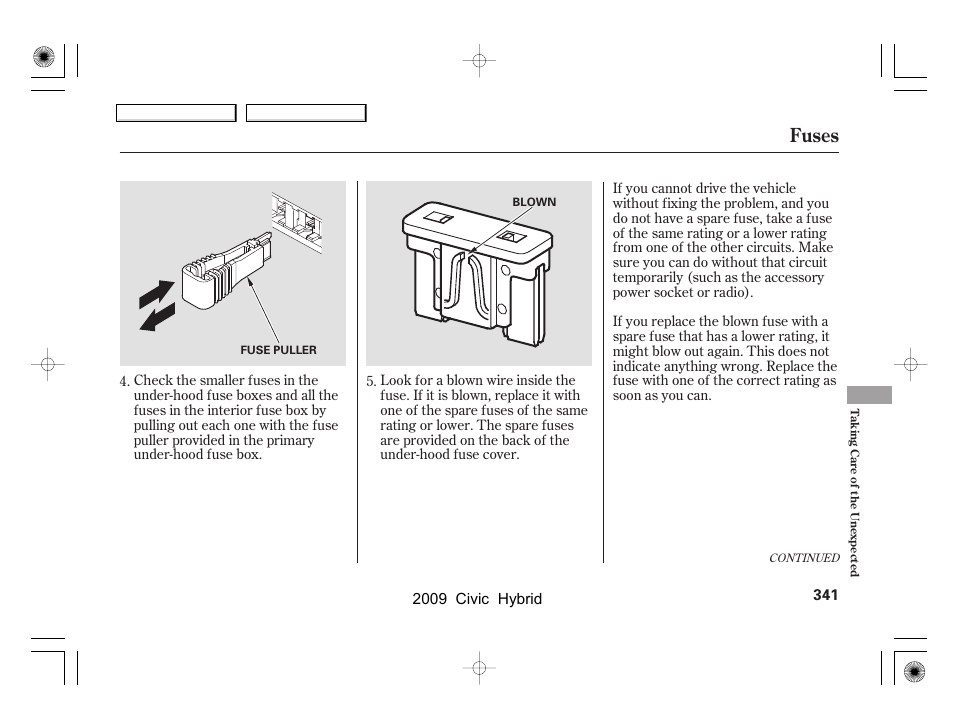Fuses | HONDA 2009 Civic Hybrid User Manual | Page 344 / 384
