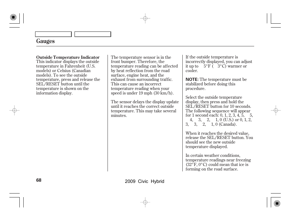 Gauges | HONDA 2009 Civic Hybrid User Manual | Page 71 / 384