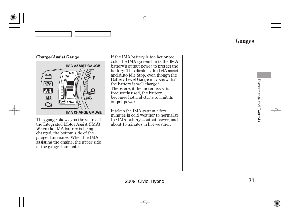 Gauges | HONDA 2009 Civic Hybrid User Manual | Page 74 / 384