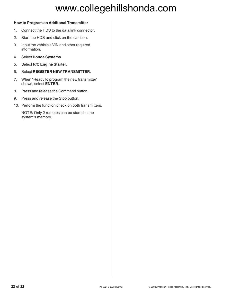 HONDA 08E91-E22-100B User Manual | Page 22 / 22