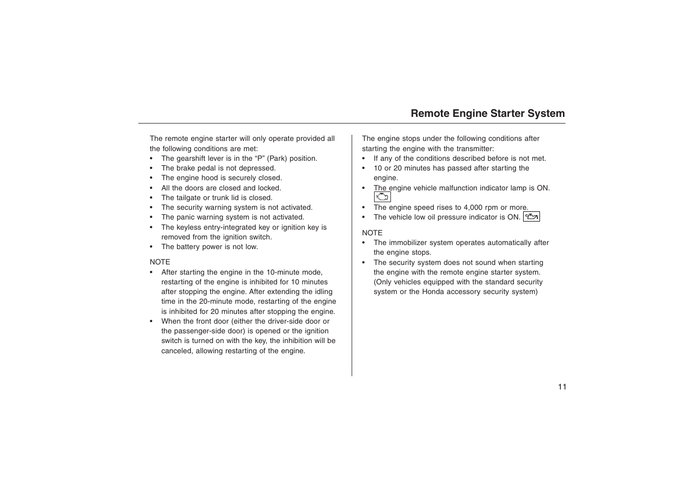 Remote engine starter system | HONDA Accord: Remote Engine Starter System User Manual | Page 11 / 31