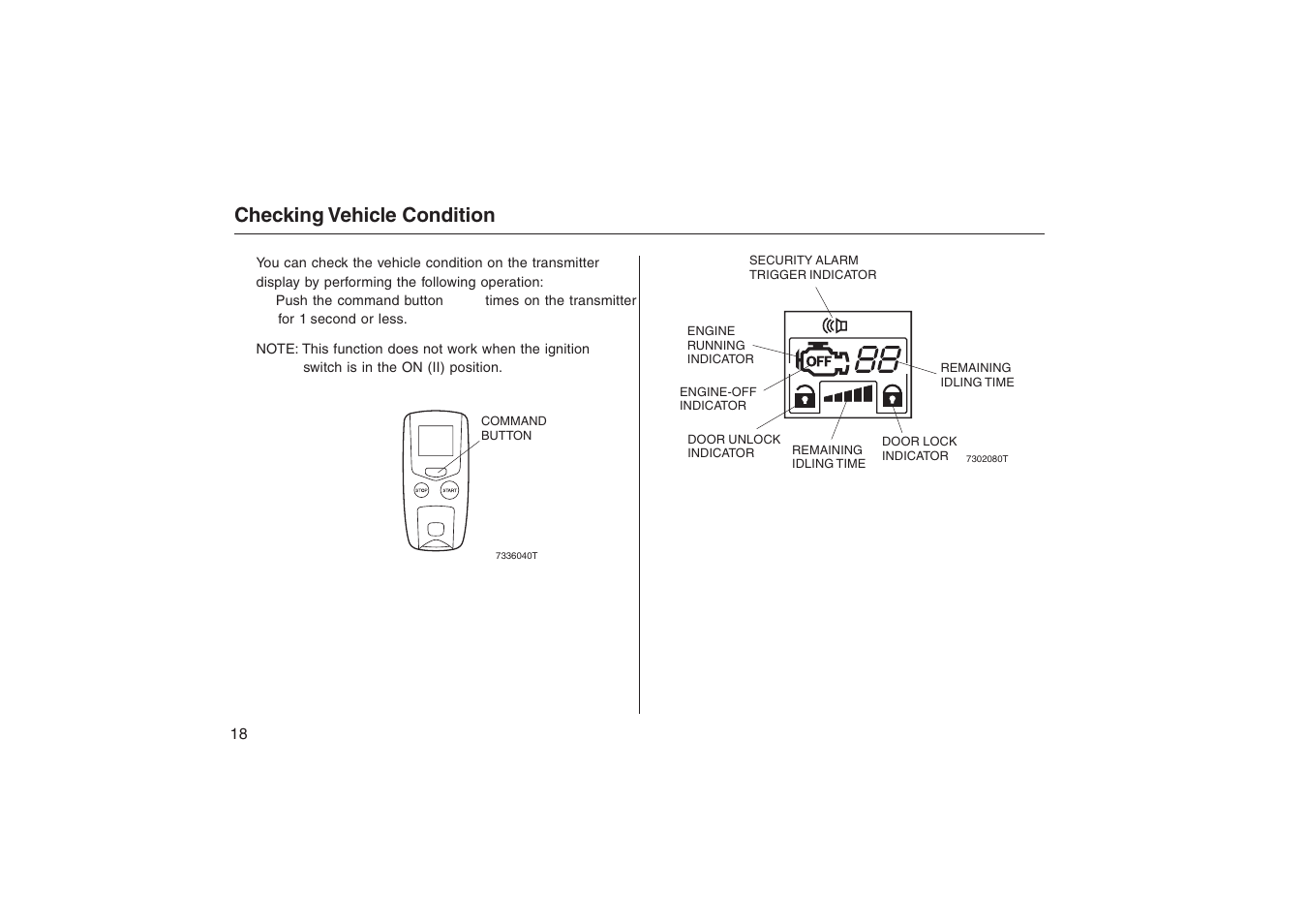 Checking vehicle condition | HONDA Accord: Remote Engine Starter System User Manual | Page 18 / 31