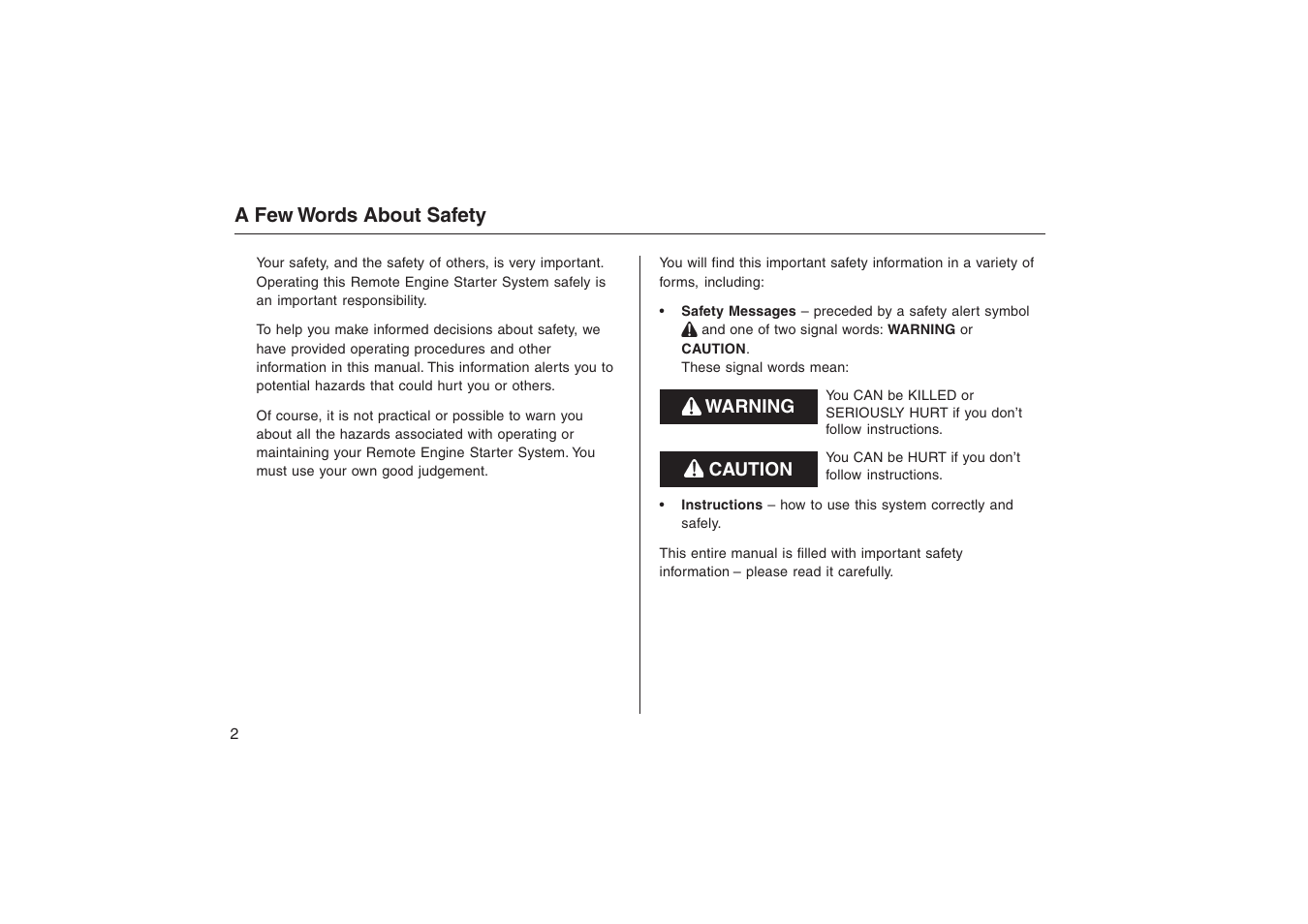 HONDA Accord: Remote Engine Starter System User Manual | Page 2 / 31