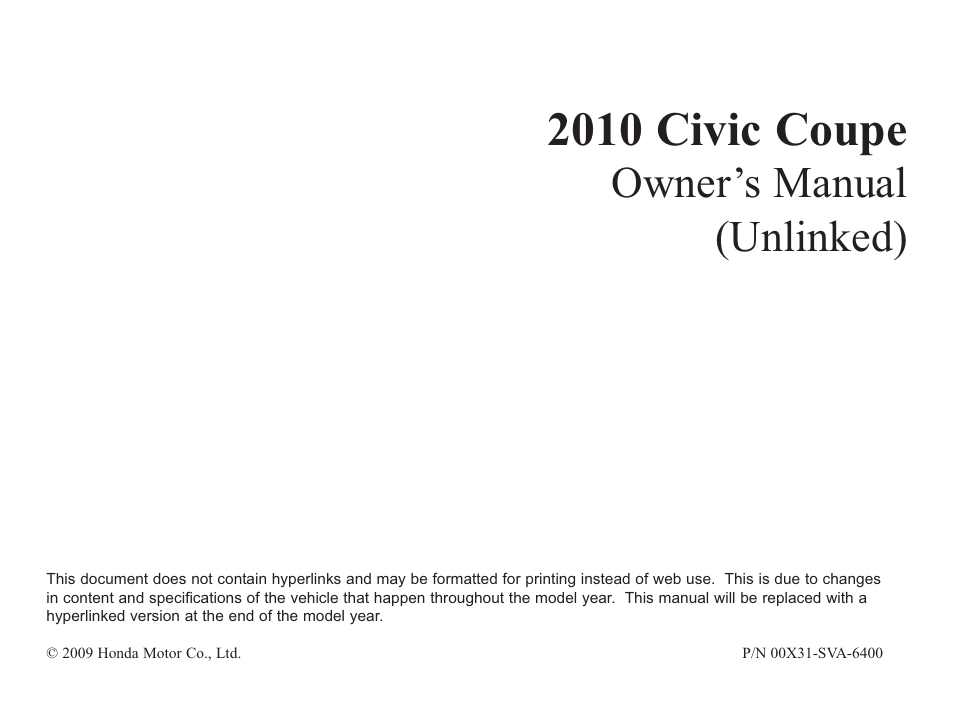 HONDA 2010 Civic Coupe User Manual | 402 pages