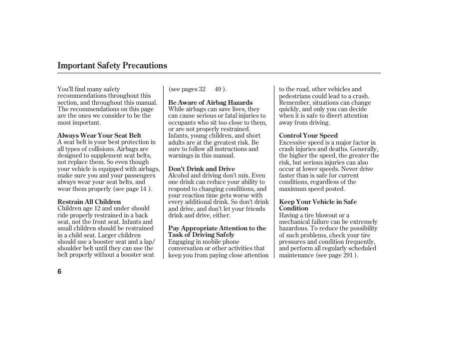 Important safety precautions | HONDA 2010 Civic Coupe User Manual | Page 12 / 402