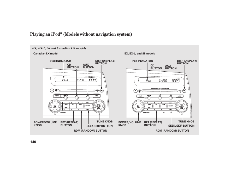 Playing an ipod (models without navigation system) | HONDA 2010 Civic Coupe User Manual | Page 146 / 402