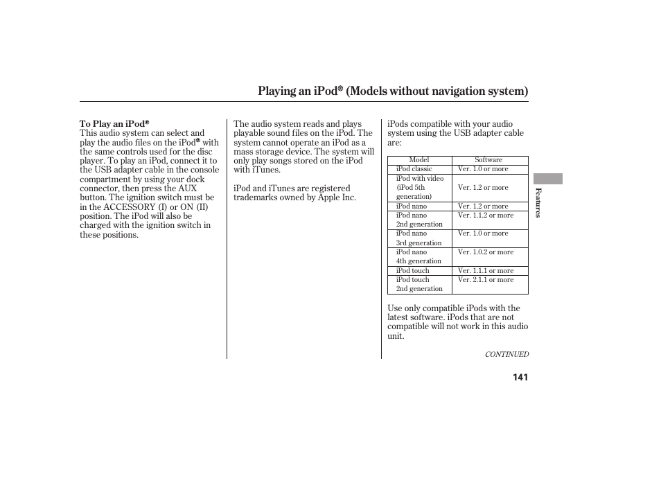 Playing an ipod (models without navigation system) | HONDA 2010 Civic Coupe User Manual | Page 147 / 402