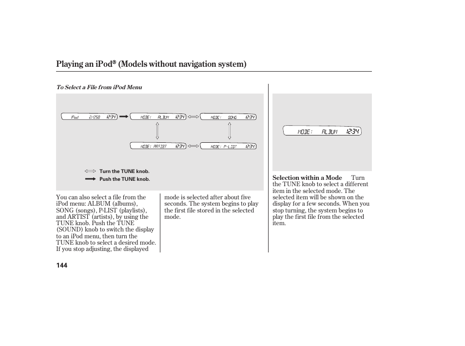 Playing an ipod (models without navigation system) | HONDA 2010 Civic Coupe User Manual | Page 150 / 402