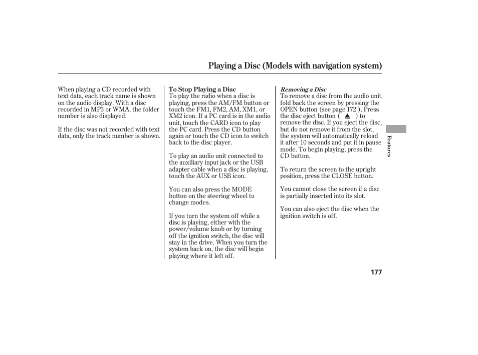 Playing a disc (models with navigation system) | HONDA 2010 Civic Coupe User Manual | Page 183 / 402