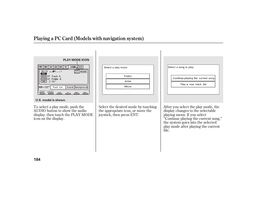 Playing a pc card (models with navigation system) | HONDA 2010 Civic Coupe User Manual | Page 190 / 402