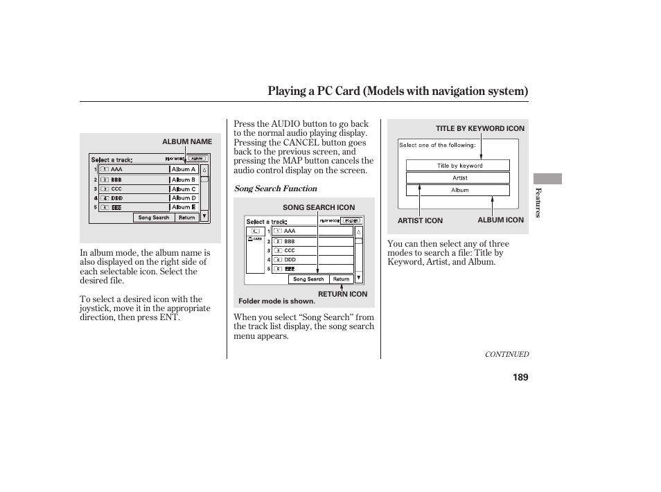 Playing a pc card (models with navigation system) | HONDA 2010 Civic Coupe User Manual | Page 195 / 402