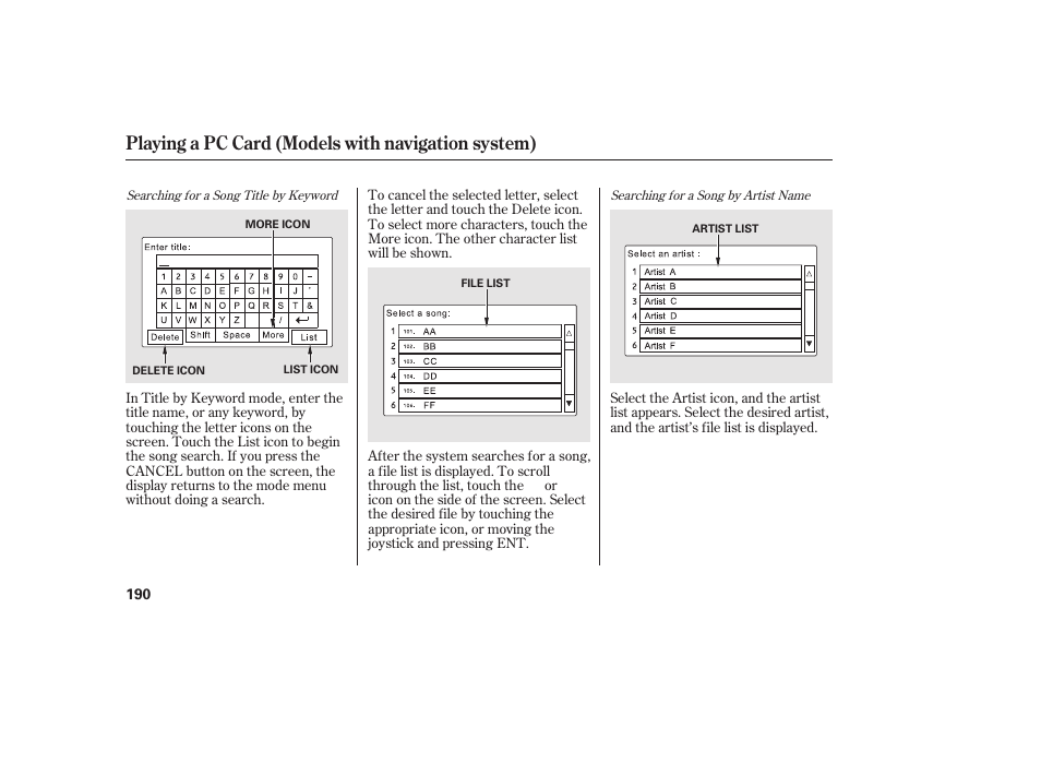 Playing a pc card (models with navigation system) | HONDA 2010 Civic Coupe User Manual | Page 196 / 402