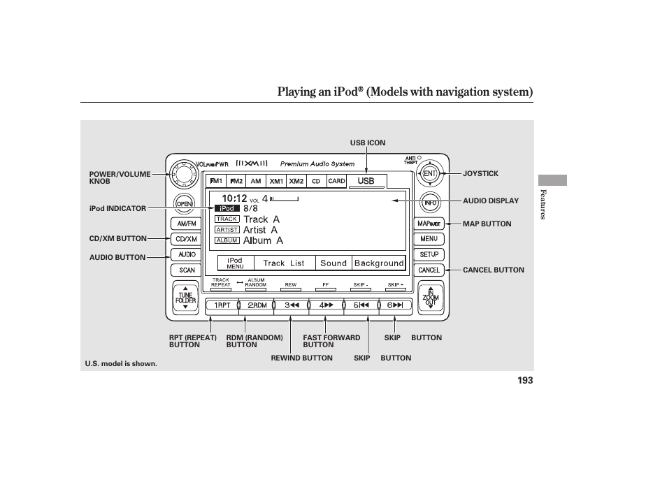 Playing an ipod (models with navigation system) | HONDA 2010 Civic Coupe User Manual | Page 199 / 402