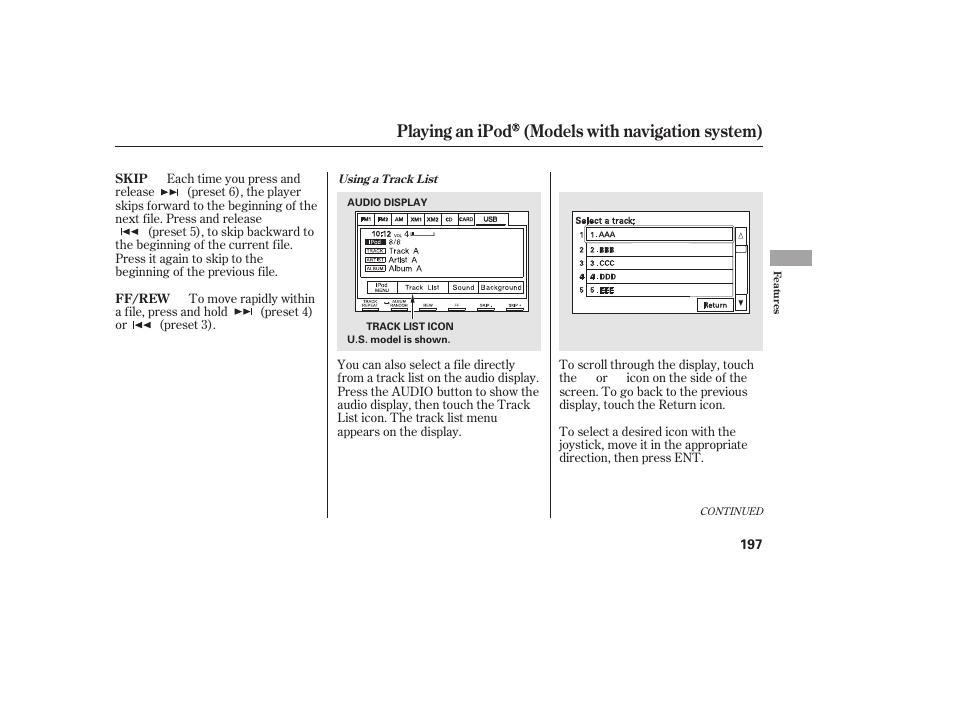 Playing an ipod (models with navigation system) | HONDA 2010 Civic Coupe User Manual | Page 203 / 402