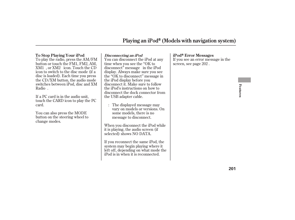 Playing an ipod (models with navigation system) | HONDA 2010 Civic Coupe User Manual | Page 207 / 402