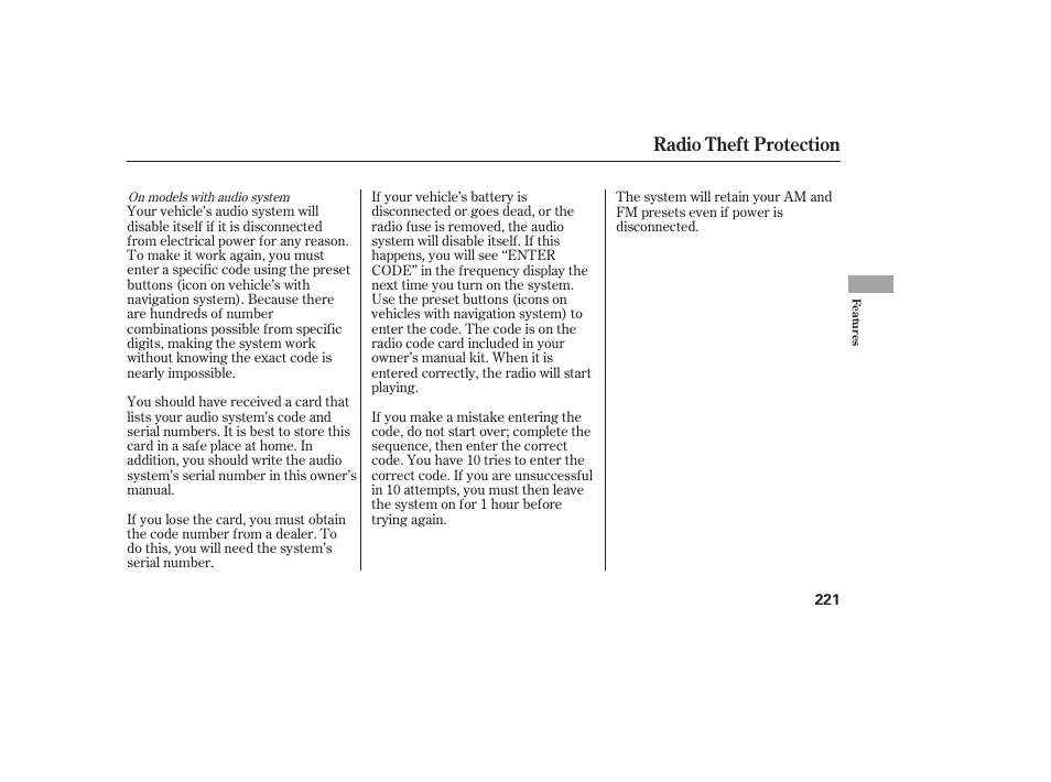 Radio theft protection | HONDA 2010 Civic Coupe User Manual | Page 227 / 402