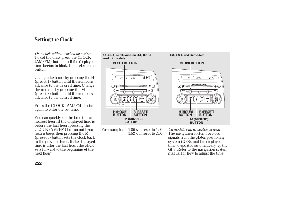 Setting the clock | HONDA 2010 Civic Coupe User Manual | Page 228 / 402