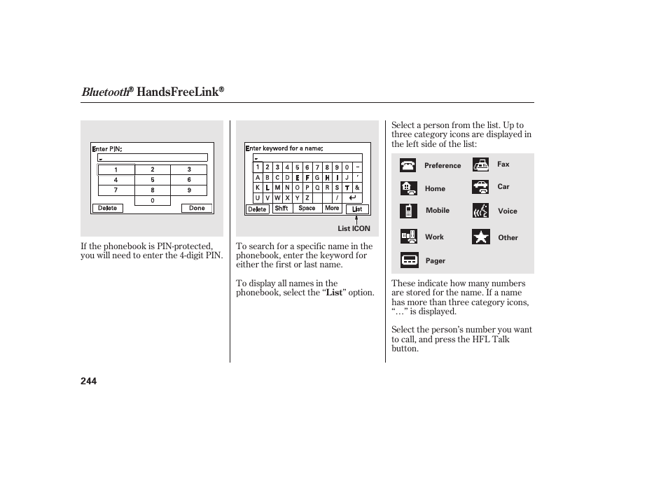 Handsfreelink, Bluetooth | HONDA 2010 Civic Coupe User Manual | Page 250 / 402