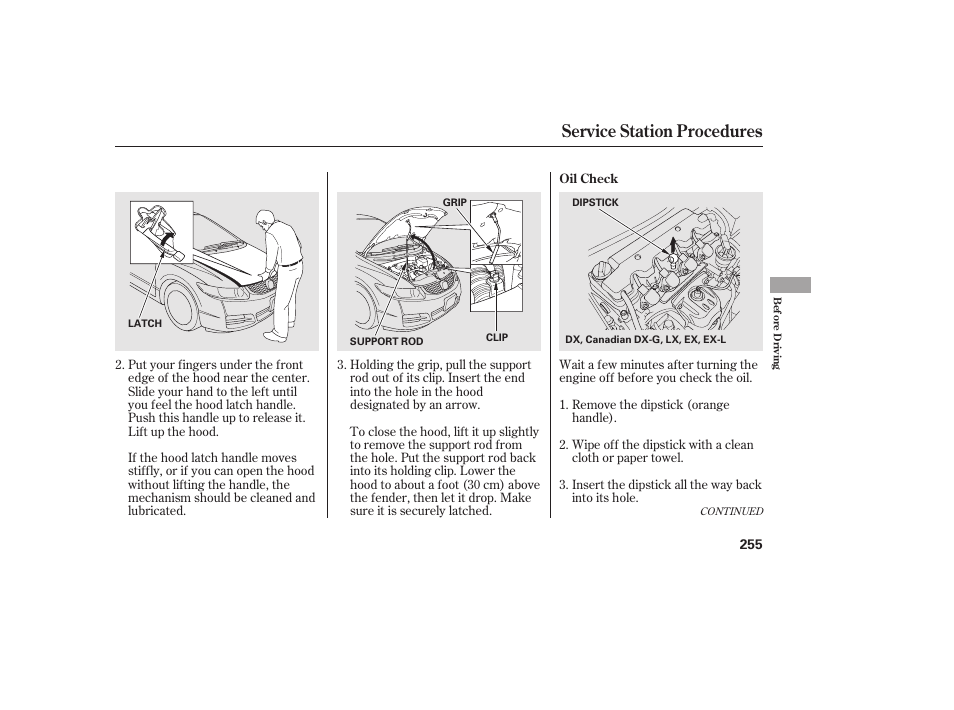 Service station procedures | HONDA 2010 Civic Coupe User Manual | Page 261 / 402