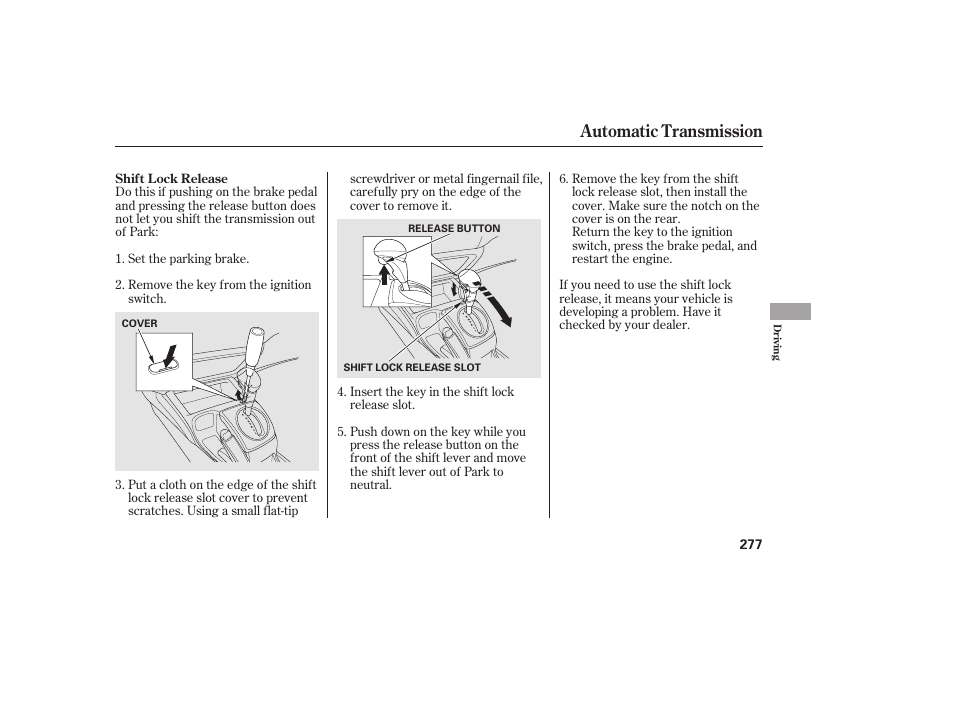 Automatic transmission | HONDA 2010 Civic Coupe User Manual | Page 283 / 402