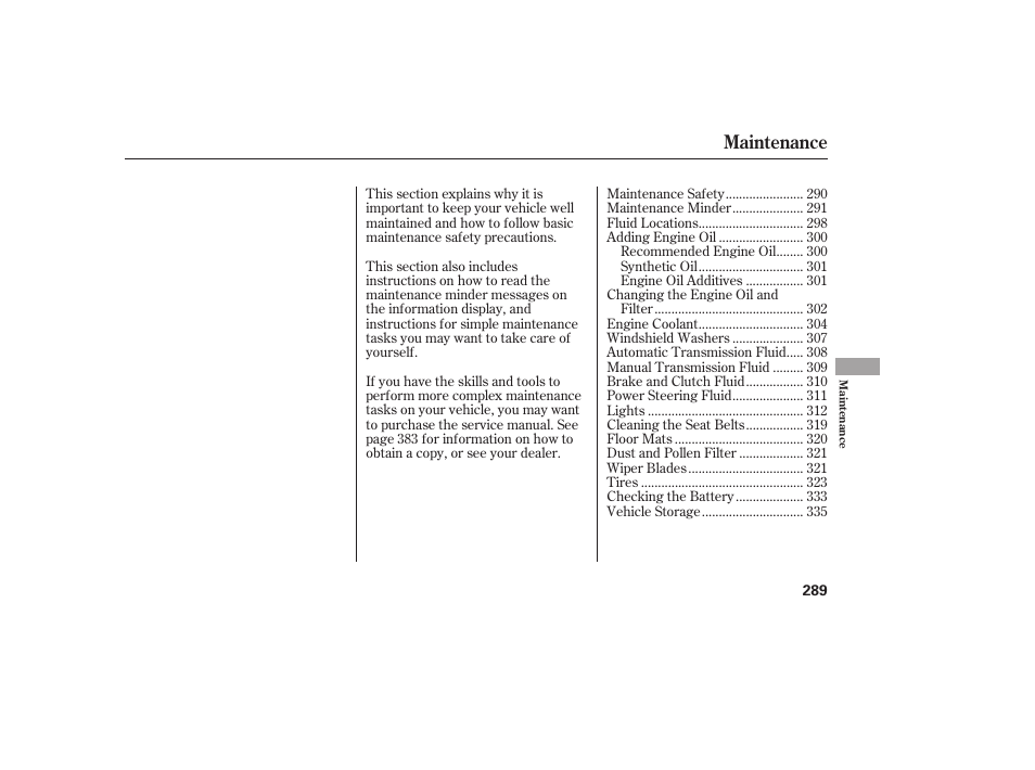 Maintenance | HONDA 2010 Civic Coupe User Manual | Page 295 / 402