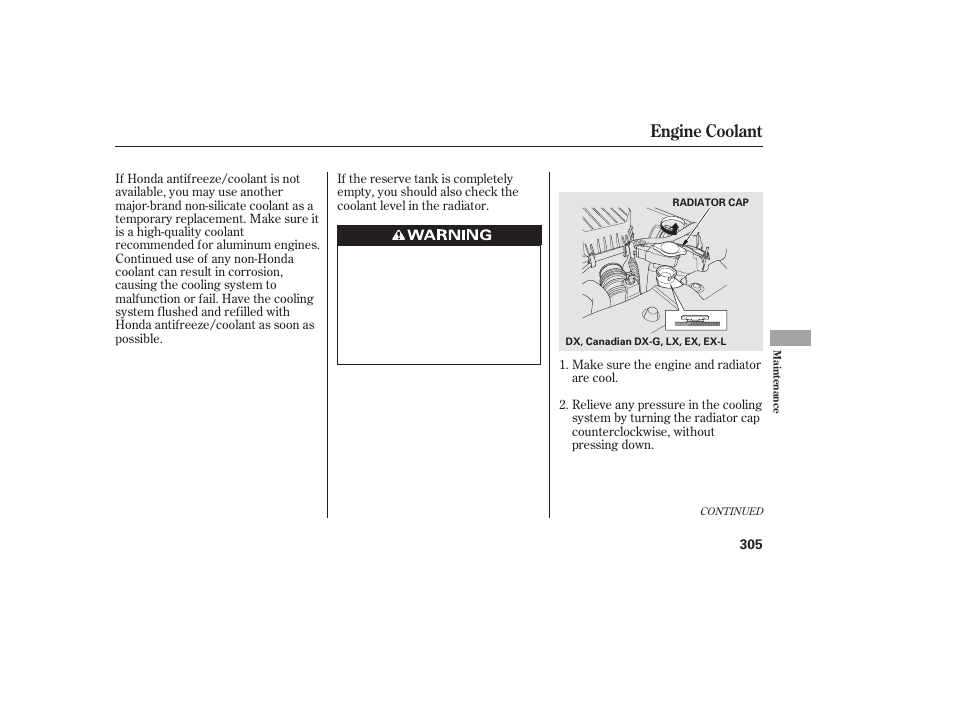 Engine coolant | HONDA 2010 Civic Coupe User Manual | Page 311 / 402