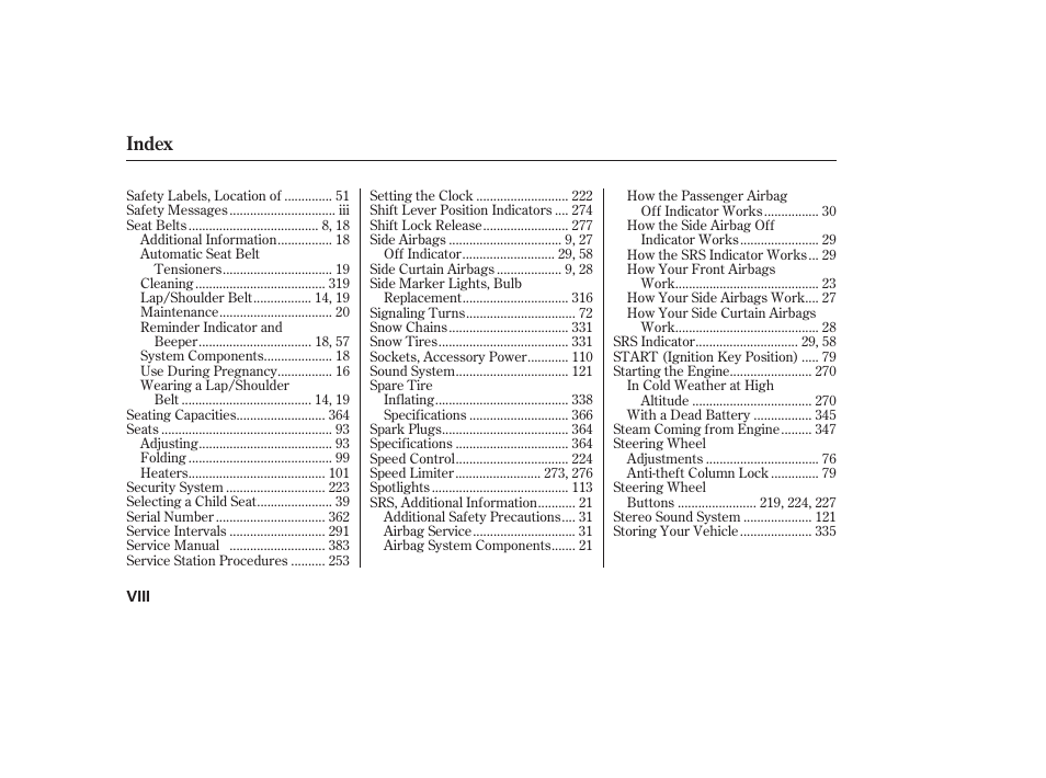 Index | HONDA 2010 Civic Coupe User Manual | Page 398 / 402