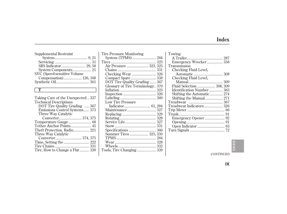 Index | HONDA 2010 Civic Coupe User Manual | Page 399 / 402