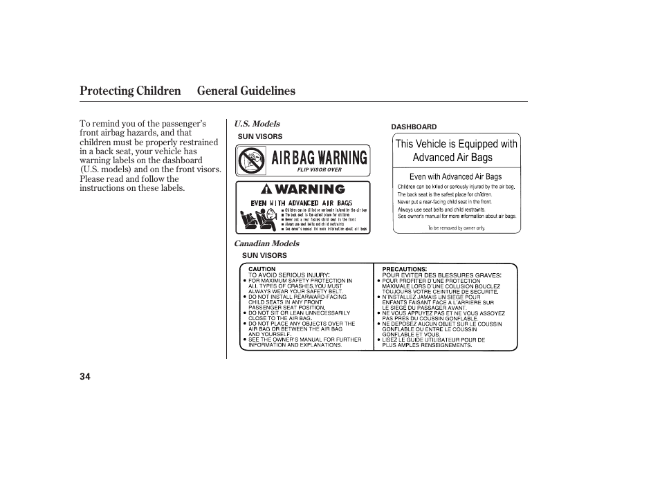 Protecting children general guidelines | HONDA 2010 Civic Coupe User Manual | Page 40 / 402