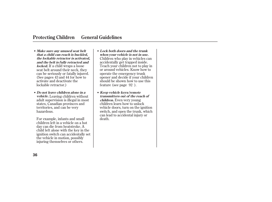 Protecting children general guidelines | HONDA 2010 Civic Coupe User Manual | Page 42 / 402