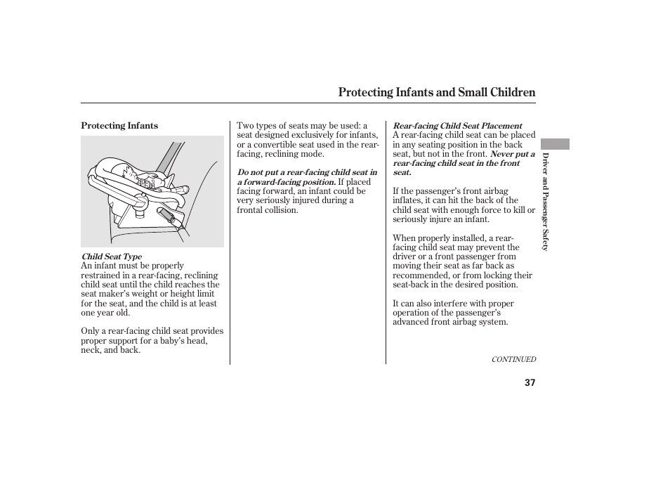 Protecting infants and small children | HONDA 2010 Civic Coupe User Manual | Page 43 / 402