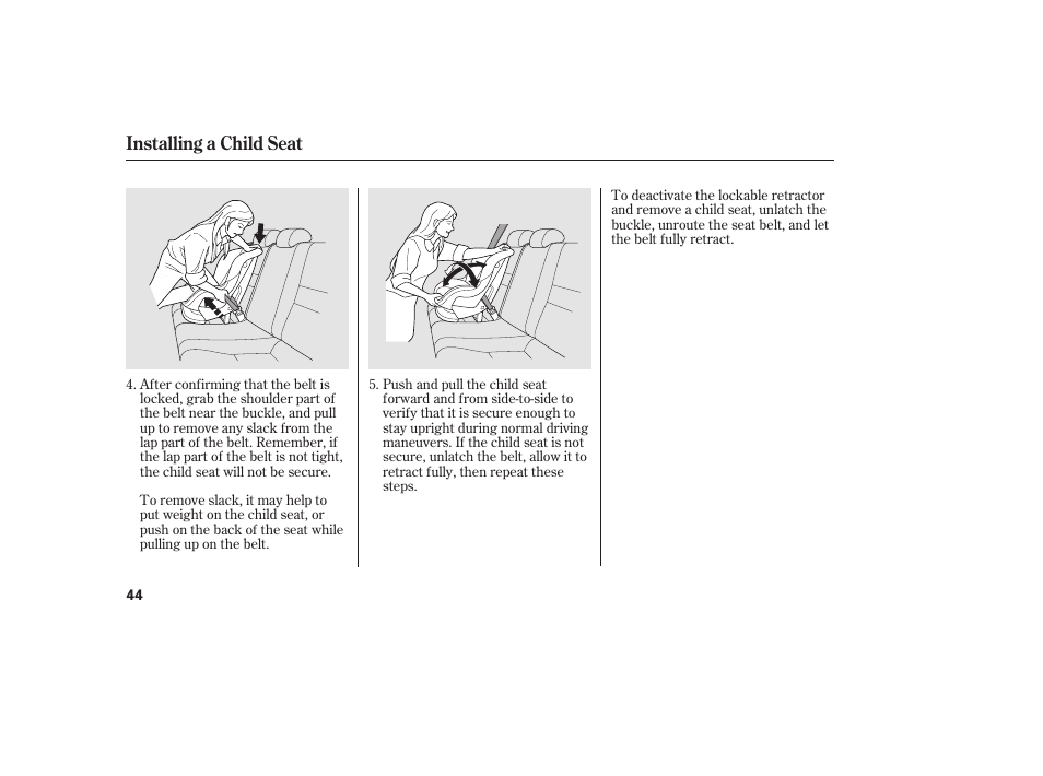 Installing a child seat | HONDA 2010 Civic Coupe User Manual | Page 50 / 402