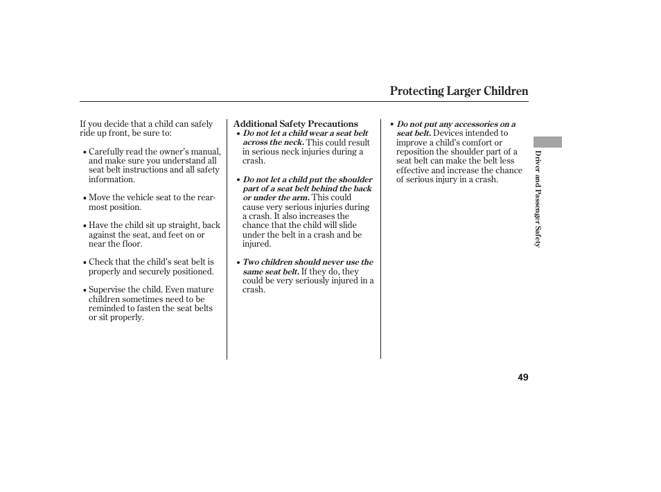 Protecting larger children | HONDA 2010 Civic Coupe User Manual | Page 55 / 402