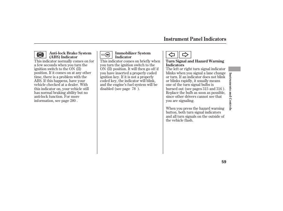 Instrument panel indicators | HONDA 2010 Civic Coupe User Manual | Page 65 / 402