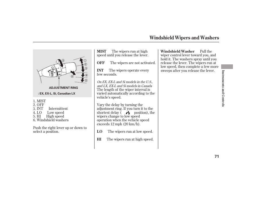 Windshield wipers and washers | HONDA 2010 Civic Coupe User Manual | Page 77 / 402