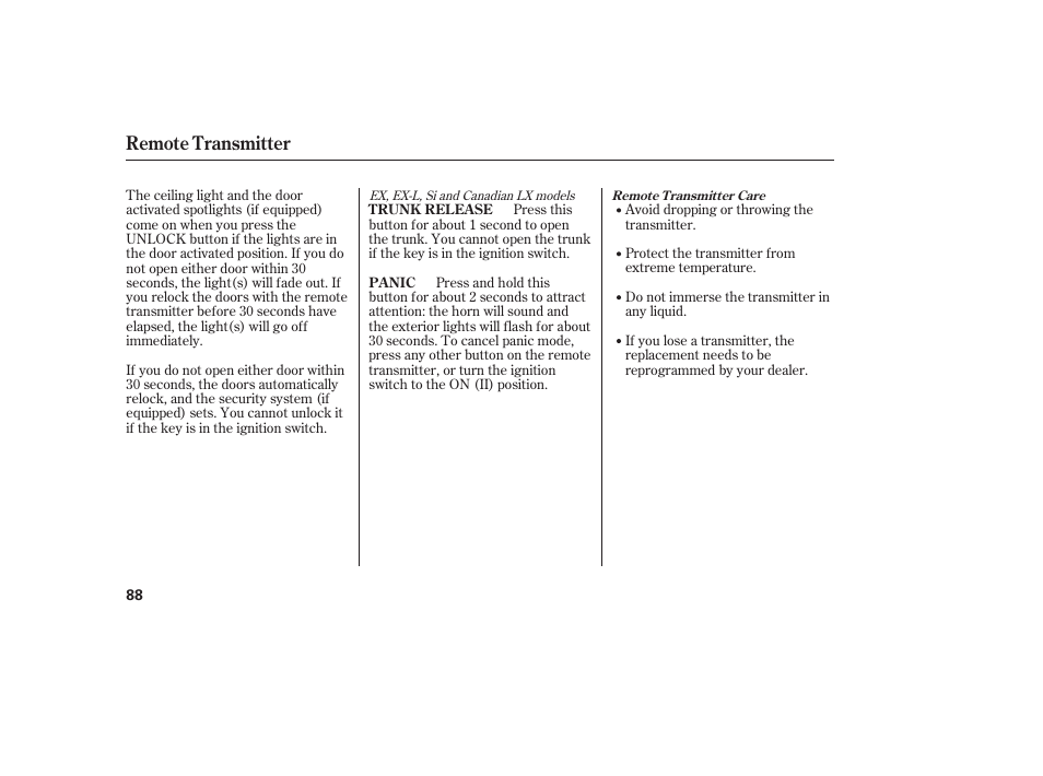 Remote transmitter | HONDA 2010 Civic Coupe User Manual | Page 94 / 402