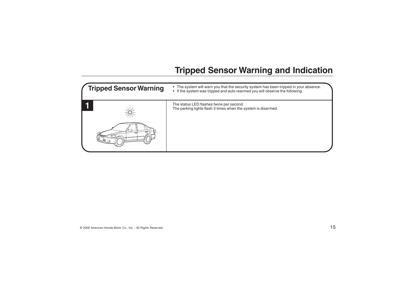 Tripped sensor warning and indication | HONDA Civic 2/4 Door 2001-2005 User Manual | Page 15 / 24