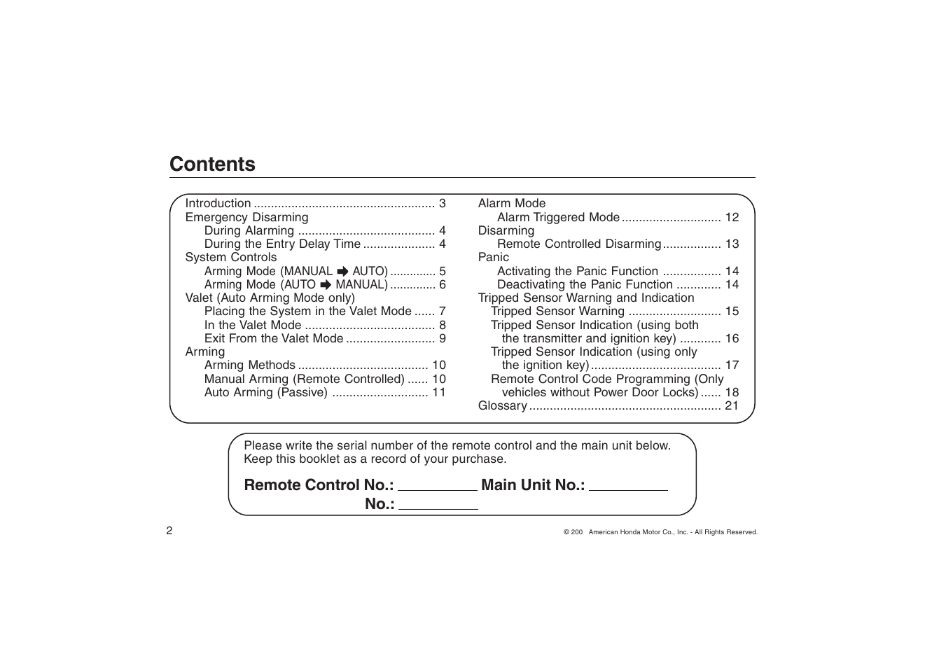 HONDA Civic 2/4 Door 2001-2005 User Manual | Page 2 / 24