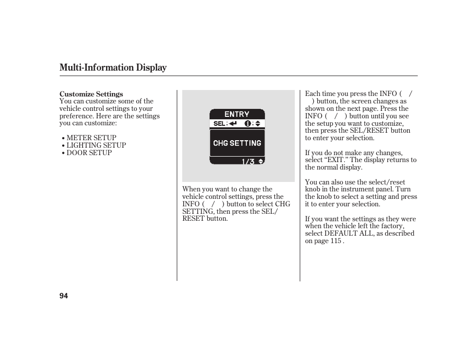 Multi-information display | HONDA 2010 Insight User Manual | Page 100 / 454