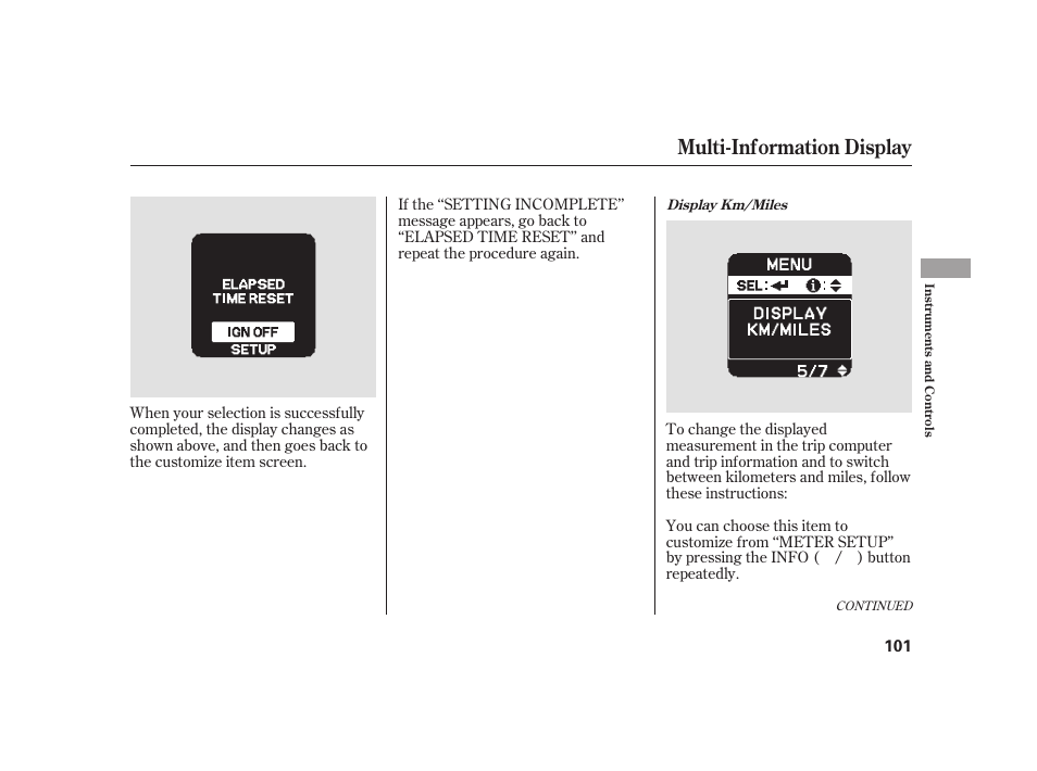 Multi-information display | HONDA 2010 Insight User Manual | Page 107 / 454