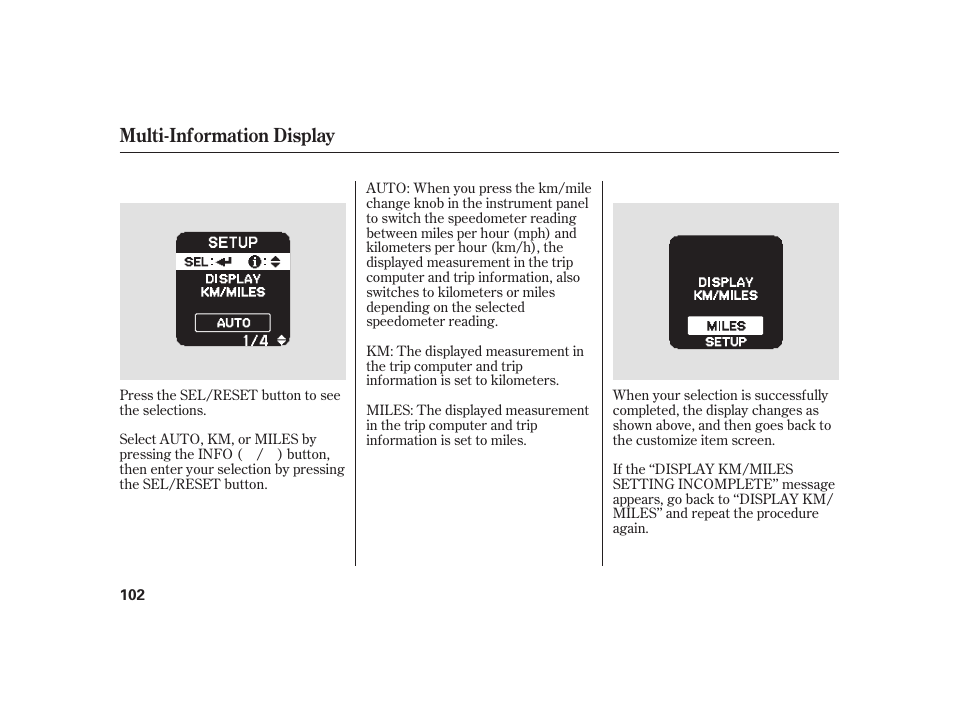 Multi-information display | HONDA 2010 Insight User Manual | Page 108 / 454