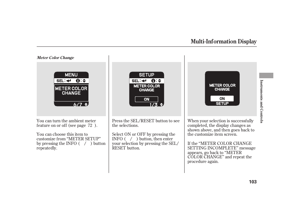 Multi-information display | HONDA 2010 Insight User Manual | Page 109 / 454