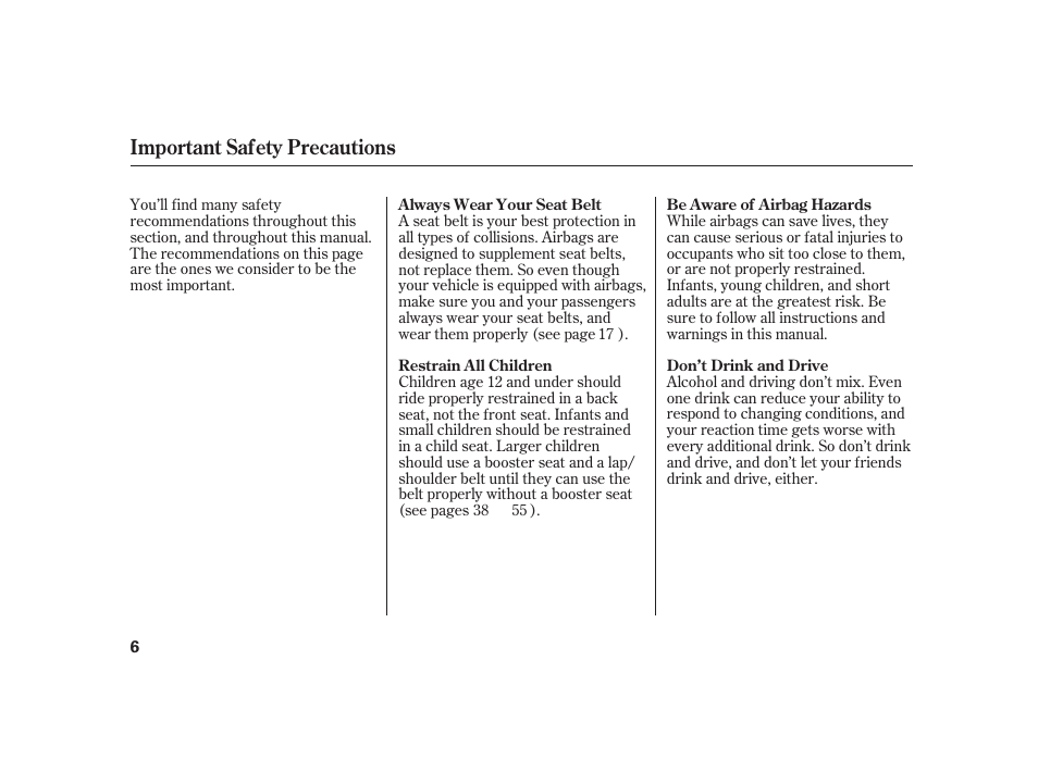 Important safety precautions | HONDA 2010 Insight User Manual | Page 12 / 454
