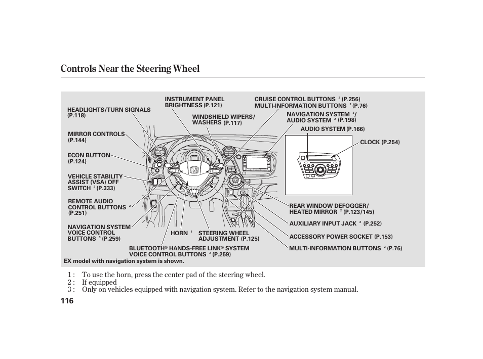 Controls near the steering wheel | HONDA 2010 Insight User Manual | Page 122 / 454