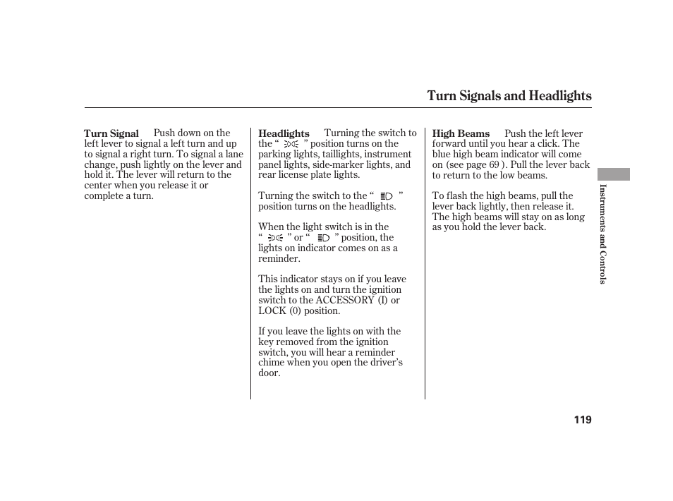Turn signals and headlights | HONDA 2010 Insight User Manual | Page 125 / 454